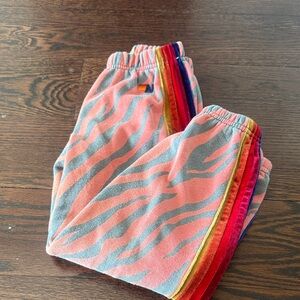 Aviator Nation orange and Gray Zebra Joggers with Rainbow Stripes